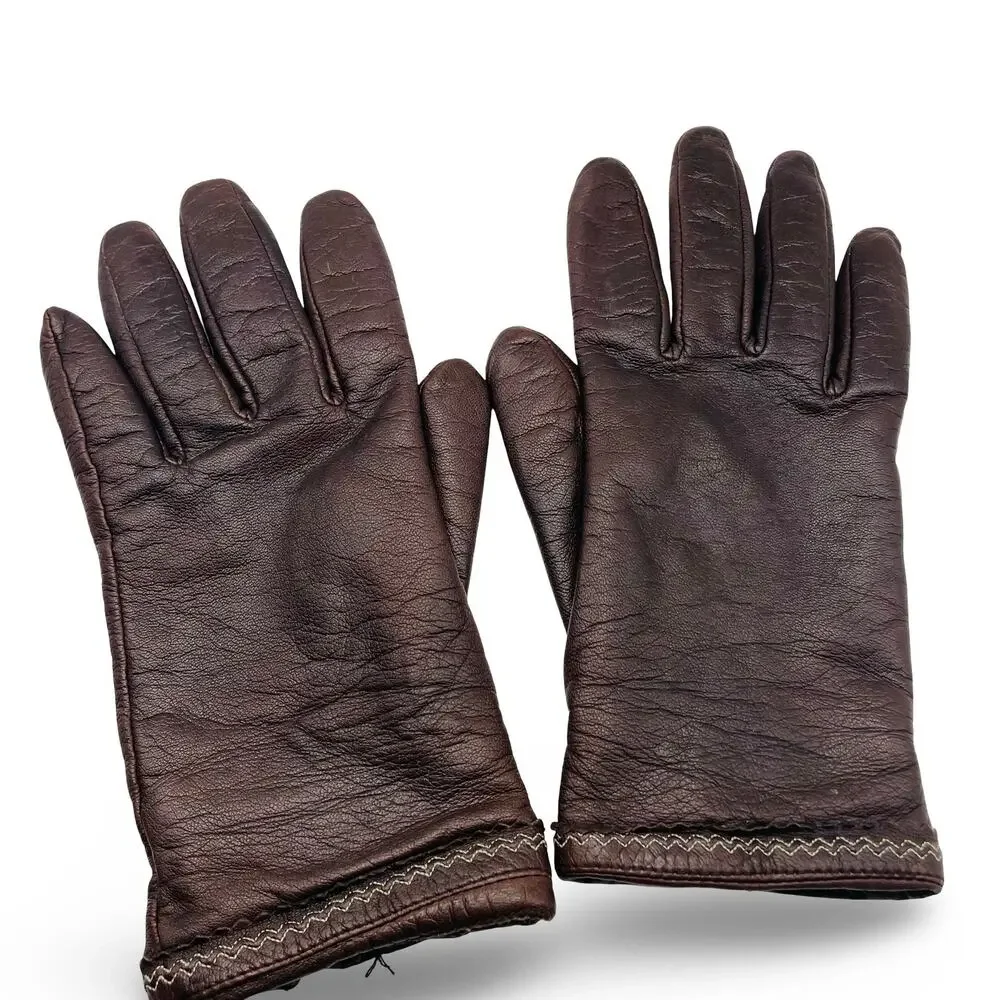Fownes Womens Brown Leather Gloves Size Large L Lined Winter Driving Vintage